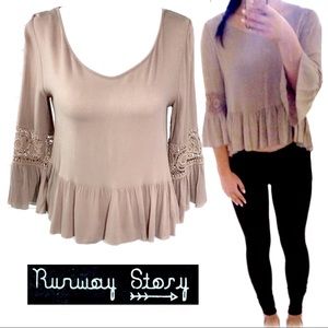Runway Story Taupe Boho Peplum Blouse Top